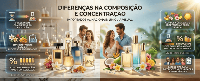 Diferenças na composição e concentração das fragrâncias