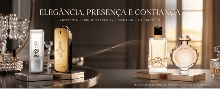 conclusão 212 VIP Men, 1 Million, Libre Yves Saint Laurent Eau de Toilette e Olympéa